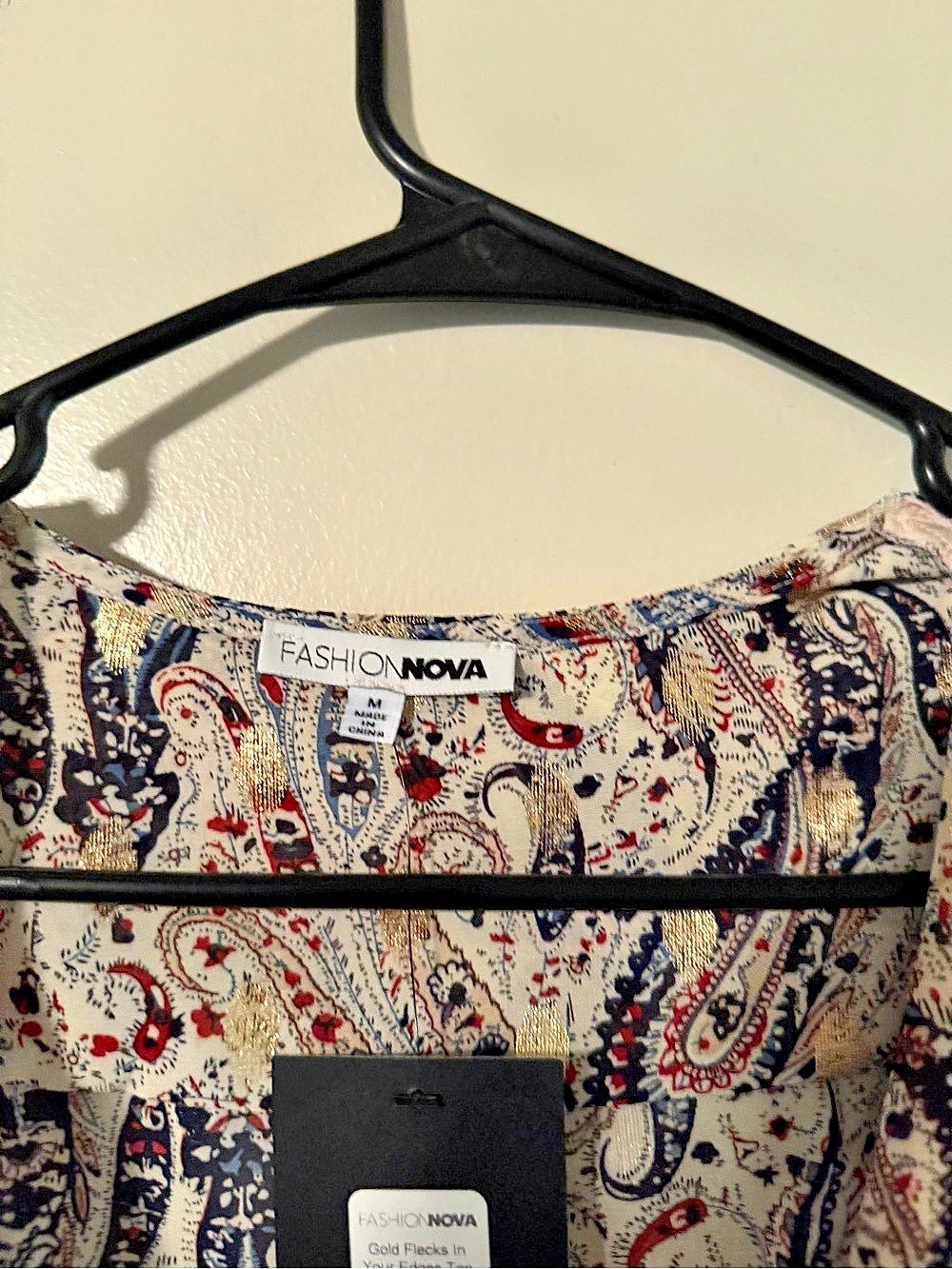 Fashion Nova Gold Fleece In Your Eyes Top Paisley Long Sleeve Top Cream Size